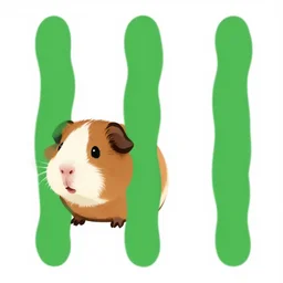 three green wavy vertical lines over a guinea pig, cartoon