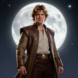 anakin skywalker surrounded by starlight, moon behind him, fantasy, intricate, elegant, hyper detailed, ultra definition, photoreal, artstation