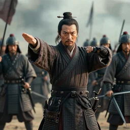 a photograph of sun tzu commanding troops, hyper realistic, cinematic lighting