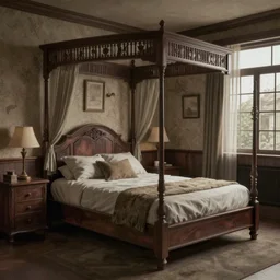 old - fashioned hotel bedroom from the 1 9 2 0 s trending on artstation 3 2 k intricate artstation hd cgsociety contest winner polycount hd detailed medium shot stuffy atmosphere dim lighting
