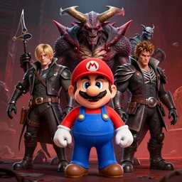 portrait of mario by hr giger, greg rutkowski, luis royo and wayne barlowe as a diablo, resident evil, dark souls, bloodborne monster : : 8 k : :