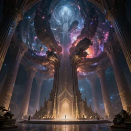 entropia of universe epic cinematic massive fractal megastructure in the temple monumental architecture : hyper realism : dark energy : octane render : artstation : greg rutkowski : loish : ferdinand knab