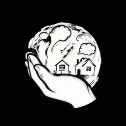 a logo of a painting hand, dreams, and house, black and white, vector, lineart