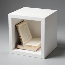 a book inside a white cube