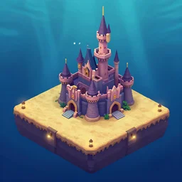 underwater ariel's castle isometric 2. 5 d game level, myvmk, with detailed sand, clean, lanterns, disney, toon shader, arnold maya render, artstation by miha rinne