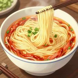 noodles in the style of anime, realistic