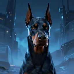 portrait of anubis, black doberman face, angry look, ready for battle, masterpiece, mattepainting concept blizzard pixar maya engine on cold night stylized background splash comics global illumination lighting artstation by samwise didier