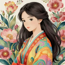 elegant, beautiful woman in colourful clothing, ultrafine illustrated, ultradetailed flowery environment, by conrat roset, makoto shinkai, craig mullins, alphonse murac, detailed artwork, extremely detailed and high quality, global illumination, octane render, digital art trending on artstation