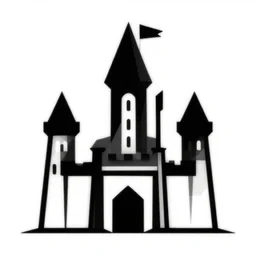 glowforge template, black on white background, flat 2 d vector art, 2 d low polygon art, custom modern castle, symmetric art, vector line art, polygon