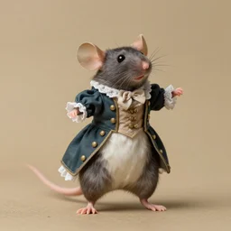 a realistic dancing mouse in a victorian costume.
