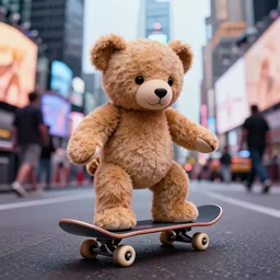 very very intricate photorealistic photo of a teddy bear riding a skateboard through times square, photo is in focus with detailed atmospheric lighting, award - winning crisp details
