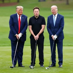donald trump, elon musk and joe biden playing golf together