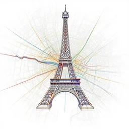 map of paris, abstract, lines color, white background