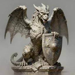 a detailed full body portrait gargoyle guardian in stone, with shield, broken wing, by greg rutkowski and justin gerard, digital art, monstrous, art nouveau, baroque style, realistic painting, very detailed, fantasy, dnd, character design, trending on artstation