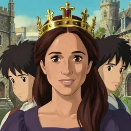 a film still portrait of meghan markle with a crown, finely detailed features, closeup at the faces, perfect art, at an ancient city, gapmoe yandere grimdark, trending on pixiv fanbox, painted by greg rutkowski makoto shinkai takashi takeuchi studio ghibli, akihiko yoshida