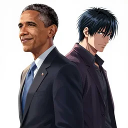 Fusion of Barak Obama and Vergil from the game Devil May Cry in the style of Araki Hirohiko, concept art