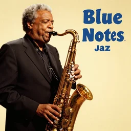 neil degrass tyson playing saxophone, blue notes jazz album cover