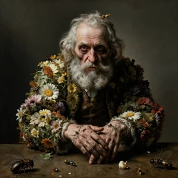 creepy old man made of flowers and insects by matthias withoos willem van aelst christiaen striep pieter withoos, dutch golden age, dramatic lighting, chiaroscuro, modern, xf iq 4, 1 5 0 mp, 5 0 mm, f 1. 4, iso 2 0 0, 1 / 1 6 0 s, natural light, photoshop