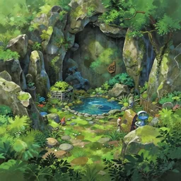 an anime movie background matte painting of a secret rock garden, fantasy, by makoto shinkai, trending on artstation, highly detailed