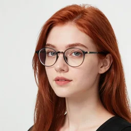 portrait of a beautiful woman, glasses, red hair, by artgem