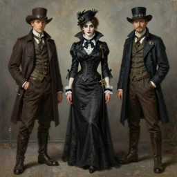 Richard Schmid and Jeremy Lipking full length portrait painting of a young beautiful victorian steampunk vampire detective woman