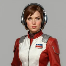 portrait of a woman by greg rutkowski, a female starfighter pilot of the galactic triunvirate, wearing a red and white pilot uniform, star wars expanded universe, highly detailed portrait, digital painting, artstation, concept art, smooth, sharp foccus ilustration, artstation hq