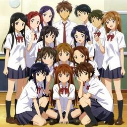groups photo of Angel beats meeting the SOS brigade from The melancholy of Haruhi Suzumiya.