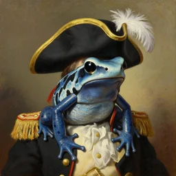 a portrait painting of an amazon milk frog wearing a tricorn with a feather and a military uniform, artstation, classical realism, detailed portrait painting, oil on canvas, artstation hd, high detail