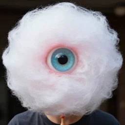 a portrait of cotton candy eye joe, realistic, 4 k.