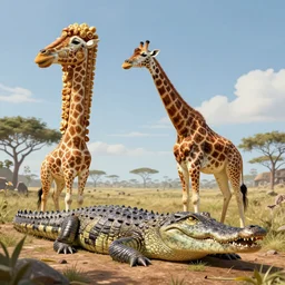 ( ( ( ( ( giraffe ) ) ) ) )!! ( crocodile )!! well composed, best on artstation, cgsociety, epic, stunning, gorgeous, intricate detail, wow, masterpiece