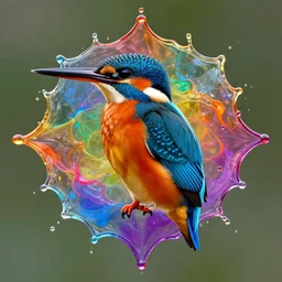kingfisher symmetry splash art graphic design color splash high contrasting art, fantasy, highly detailed, art by greg rutkowski