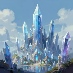 crystalline city of crystal spires, award-winning digital 2D fantasy painting