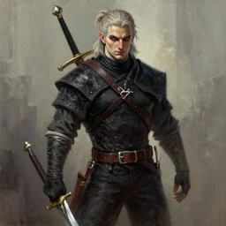 an oil drawing of a witcher vampire with great sword in his hand, a character portrait by muggur, disco elysium character, featured on deviantart, fantasy art, concept art, official art, hd mod