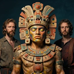 portrait of aztec god quetzalcoatl, by bogdan rezunenko and denys tsiperko and tom bagshaw, magic realism