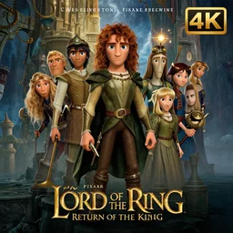 the main promotional poster for the pixar remake of lord of the rings : return of the king. animated in 4 k with presto animation software.