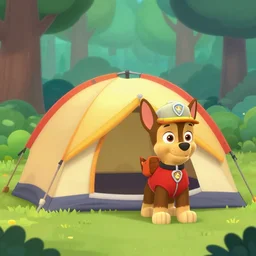 chase from paw patrol is camping in a tent in the woods n - 9