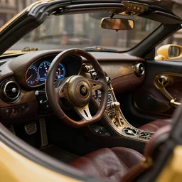 interior view of a luxurious steampunk sports car, left - hand drive, single steering wheel, by adam burn, trending on artstation, 8 k, photorealistic, hyper detailed, unreal engine 5, imax quality, cinematic, epic lighting