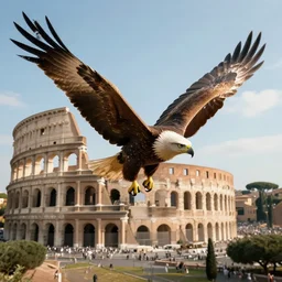 3rd person view of an eagle flying over Rome, digital art, highly detailed