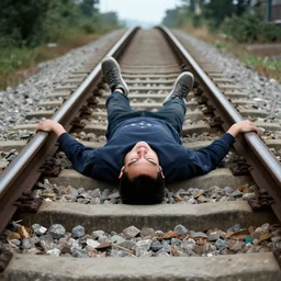 man laying on train tracks