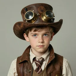 ( ( ( ( ( 1 9 5 0 s retro future 1 0 year old adventurer in steampunk costume face portrait. muted colors. ) ) ) ) ) by jean - baptiste monge!!!!!!!!!!!!!!!!!!!!!!!!!!!!!!