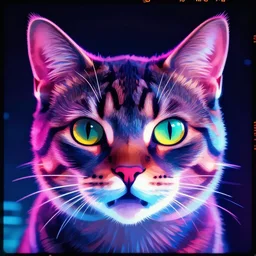 cat face, portrait, vaporwave, synthwave, neon, vector graphics, cinematic, volumetric lighting, f 8 aperture, cinematic eastman 5 3 8 4 film