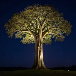 the tree of life, illuminated at night, art