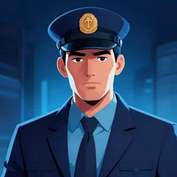 colour comic portrait of a private investigator, photoshop, illustrator, after effect, blue lighting, cell shaded