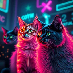 vibrant neon nightcore cats, highly detailed and beautiful, hd