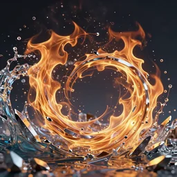 arcs of flame intertwined with arcs of water, shards of mercury, dramatic lighting, cyberpunk neon, secret cypher, red flowers, solar flares, intricate art by alphonse mucha and greg rutkowski