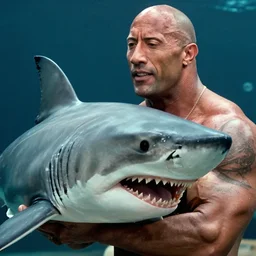 film still close up shot of dwayne johnson wrestling a shark in the movie jaws. photographic, photography