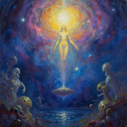 atlantis, galactic astral realm journey in oil painting, trending on art station, surrealist art