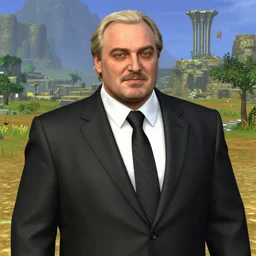 Alexander Lukashenko wearing a suit and tie in Balmora in Elder Scrolls III: Morrowind, outdated 2002 Morrowind graphics