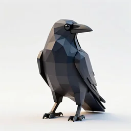low-poly raven, studio photography, full body, isolated on a pure white background, centered, entire subject in frame, sharp focus, soft studio lighting
