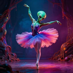 an alien ballerina dancer, sambo, distorted, hp lovecraft, vivid and psychedelic lighting
